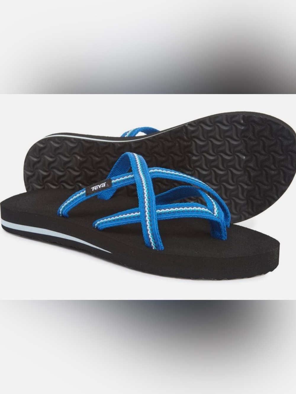 NWOT Teva Olowahu Mush  Blue Thong Strappy  Flip Sandal with Accent Stitching